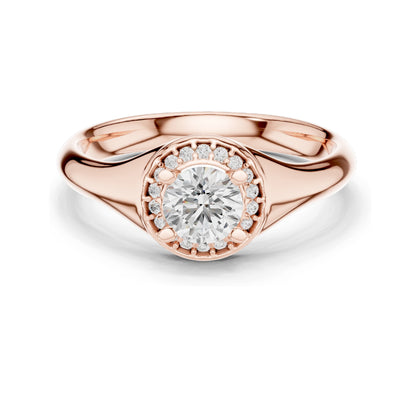 0.59 CT Round Brilliant Lab Diamond Halo Ring for Women | VVS-VS EF Clarity | 18KT, 14KT, 10KT Gold & 925 Silver | Moissanite & Rose, Yellow, White Gold Options