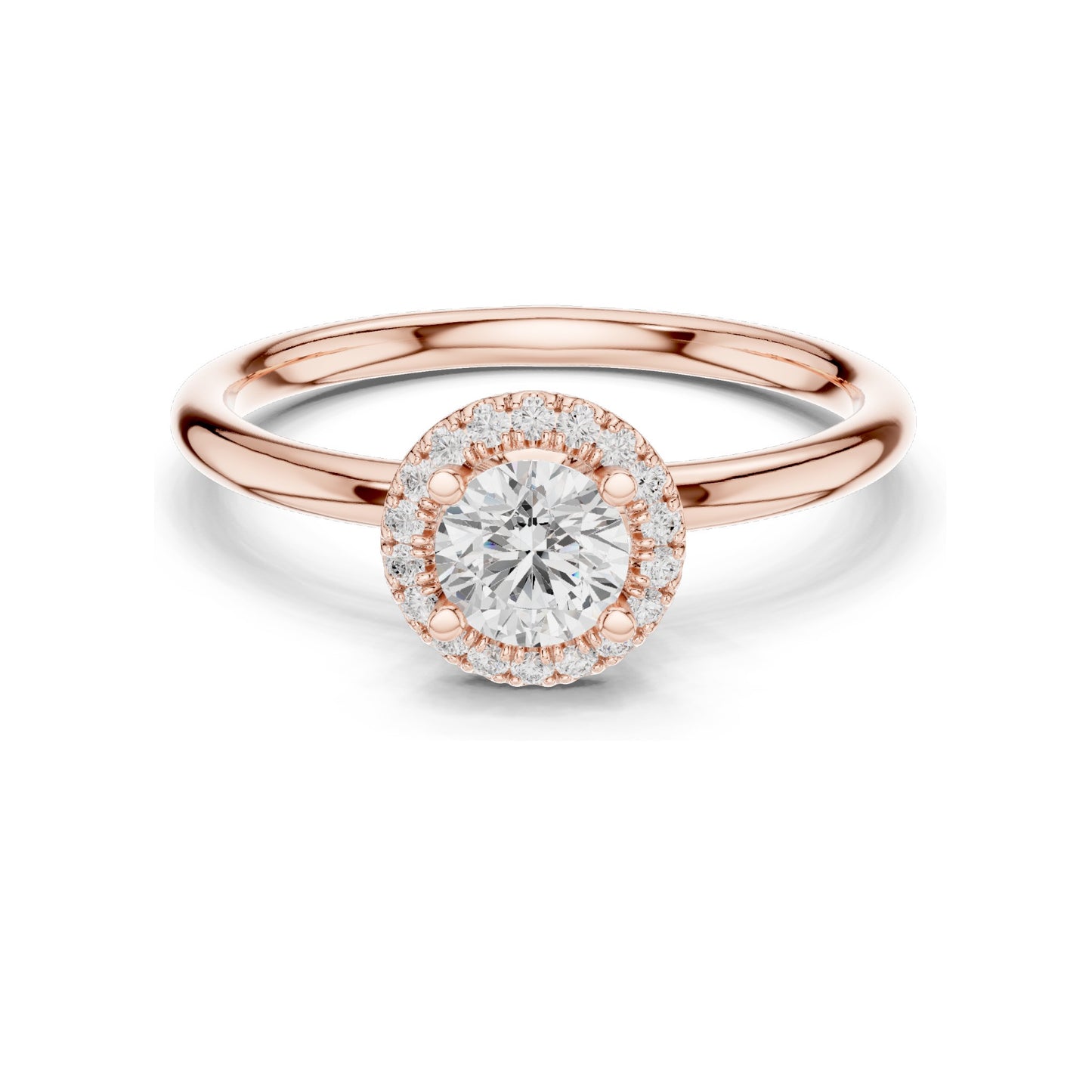 0.588 CT Round Brilliant Halo Lab Diamond Ring for Women | VVS-VS EF Clarity | 18KT, 14KT, 10KT Gold & 925 Silver | Moissanite & Rose, Yellow, White Gold Options