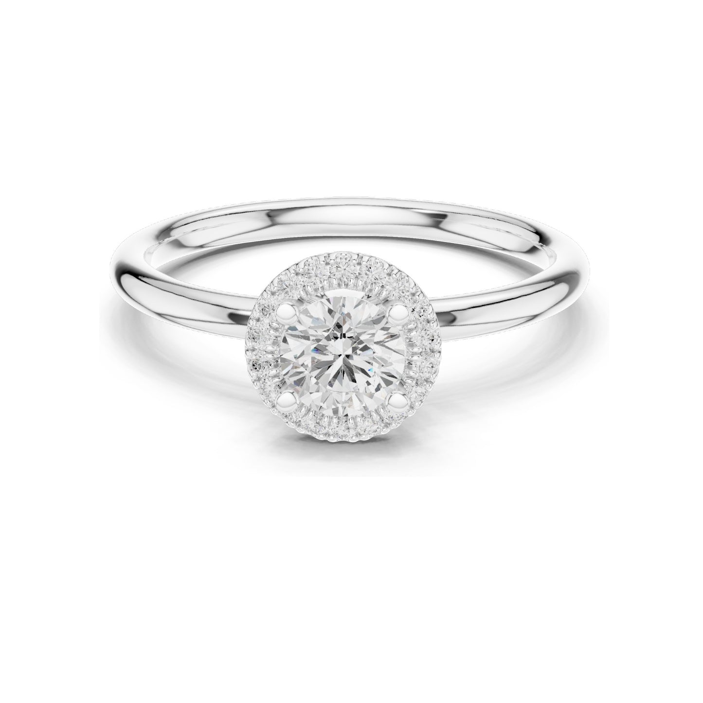 0.588 CT Round Brilliant Halo Lab Diamond Ring for Women | VVS-VS EF Clarity | 18KT, 14KT, 10KT Gold & 925 Silver | Moissanite & Rose, Yellow, White Gold Options