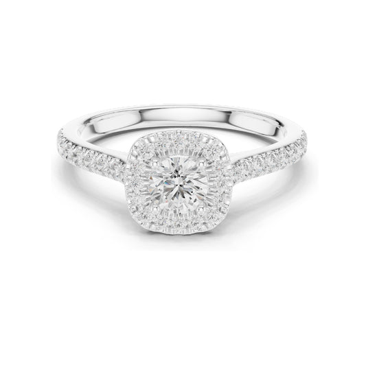 0.82 CT Round Halo Lab Diamond Ring for Women | VVS-VS EF Clarity | 18KT, 14KT, 10KT Gold & 925 Silver | Rose, Yellow, White Gold & Moissanite Options