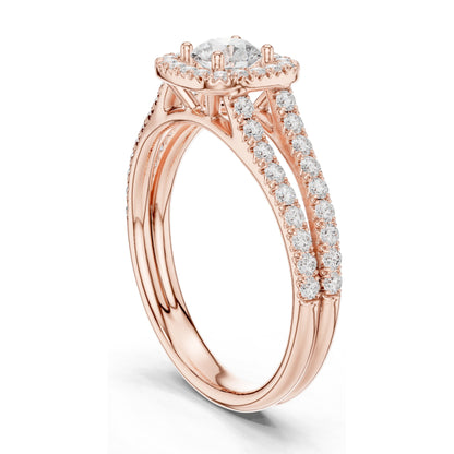 1.01 CT Round Halo Lab Diamond Ring for Women | VVS-VS EF Clarity | 18KT, 14KT, 10KT Gold & 925 Silver | Rose, Yellow, White Gold & Moissanite Options