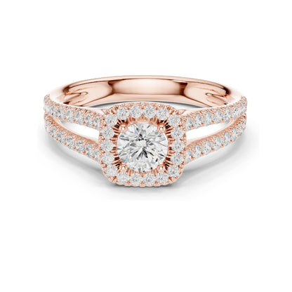 1.01 CT Round Halo Lab Diamond Ring for Women | VVS-VS EF Clarity | 18KT, 14KT, 10KT Gold & 925 Silver | Rose, Yellow, White Gold & Moissanite Options