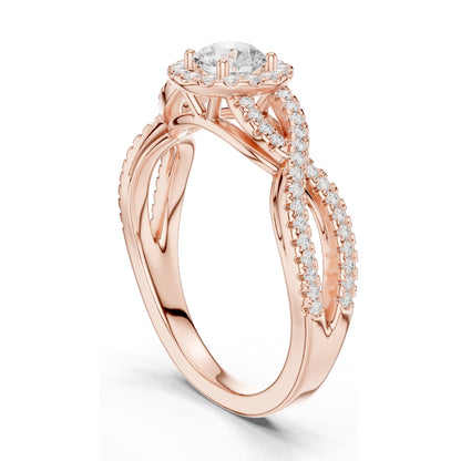 0.838 CT Lab Diamond Twisted Halo Engagement Ring for Women | VVS-VS EF Clarity | 18KT, 14KT, 10KT Gold & 925 Silver | Moissanite Option | Rose, Yellow, White Gold