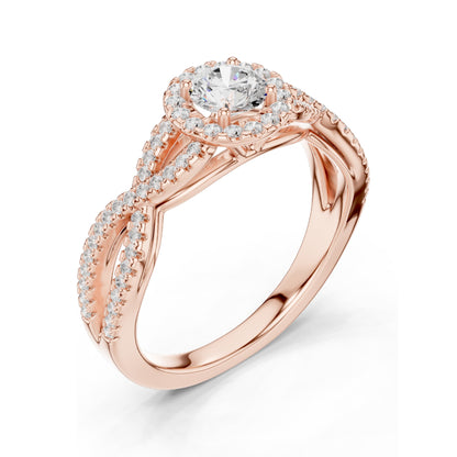 0.838 CT Lab Diamond Twisted Halo Engagement Ring for Women | VVS-VS EF Clarity | 18KT, 14KT, 10KT Gold & 925 Silver | Moissanite Option | Rose, Yellow, White Gold