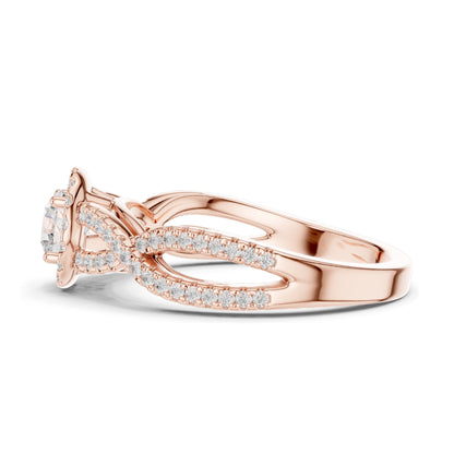 0.838 CT Lab Diamond Twisted Halo Engagement Ring for Women | VVS-VS EF Clarity | 18KT, 14KT, 10KT Gold & 925 Silver | Moissanite Option | Rose, Yellow, White Gold