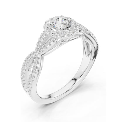 0.838 CT Lab Diamond Twisted Halo Engagement Ring for Women | VVS-VS EF Clarity | 18KT, 14KT, 10KT Gold & 925 Silver | Moissanite Option | Rose, Yellow, White Gold