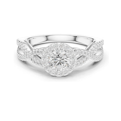 0.838 CT Lab Diamond Twisted Halo Engagement Ring for Women | VVS-VS EF Clarity | 18KT, 14KT, 10KT Gold & 925 Silver | Moissanite Option | Rose, Yellow, White Gold