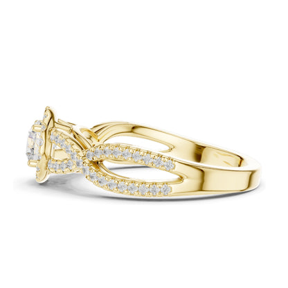 0.838 CT Lab Diamond Twisted Halo Engagement Ring for Women | VVS-VS EF Clarity | 18KT, 14KT, 10KT Gold & 925 Silver | Moissanite Option | Rose, Yellow, White Gold