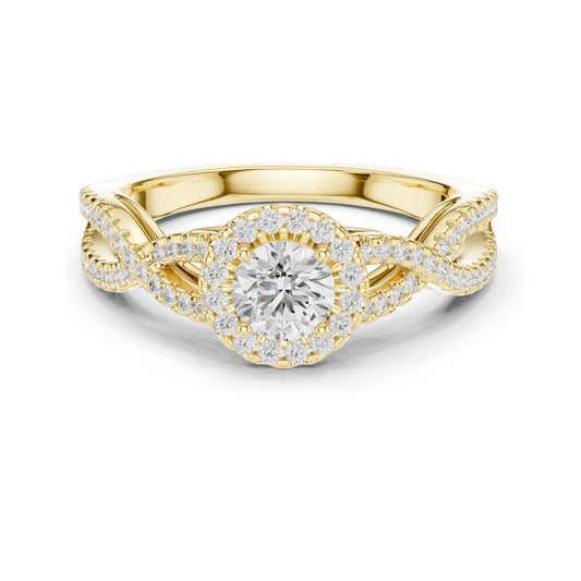 0.838 CT Lab Diamond Twisted Halo Engagement Ring for Women | VVS-VS EF Clarity | 18KT, 14KT, 10KT Gold & 925 Silver | Moissanite Option | Rose, Yellow, White Gold
