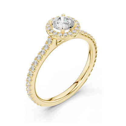 0.98 CT Round Brilliant Lab Diamond Halo Ring for Women | VVS-VS EF Clarity | 18KT, 14KT, 10KT Gold & 925 Silver | Rose, Yellow, White Gold & Moissanite Options
