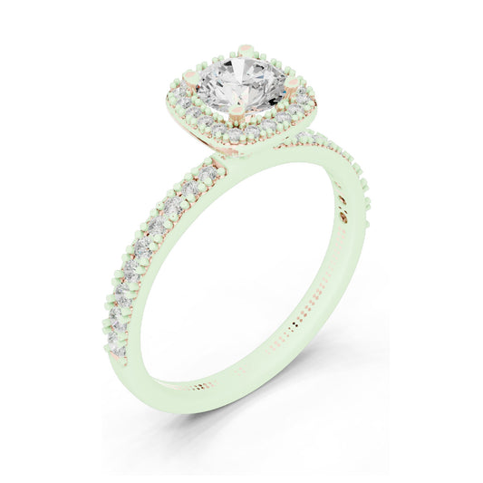 1.17 CT Lab Diamond Halo Engagement Ring for Women | VVS-VS EF Clarity | 18KT, 14KT, 10KT Gold & 925 Silver | Rose, Yellow, White Gold & Moissanite Options