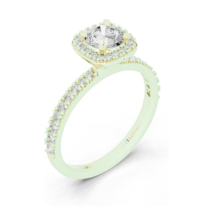 1.17 CT Lab Diamond Halo Engagement Ring for Women | VVS-VS EF Clarity | 18KT, 14KT, 10KT Gold & 925 Silver | Rose, Yellow, White Gold & Moissanite Options