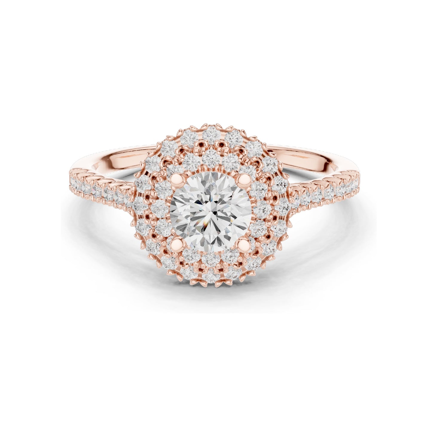 1.03 CT Round Brilliant Lab Diamond Halo Engagement Ring | VVS-VS EF Clarity | 18KT, 14KT, 10KT Gold & 925 Silver | Rose, Yellow, White Gold & Moissanite Options