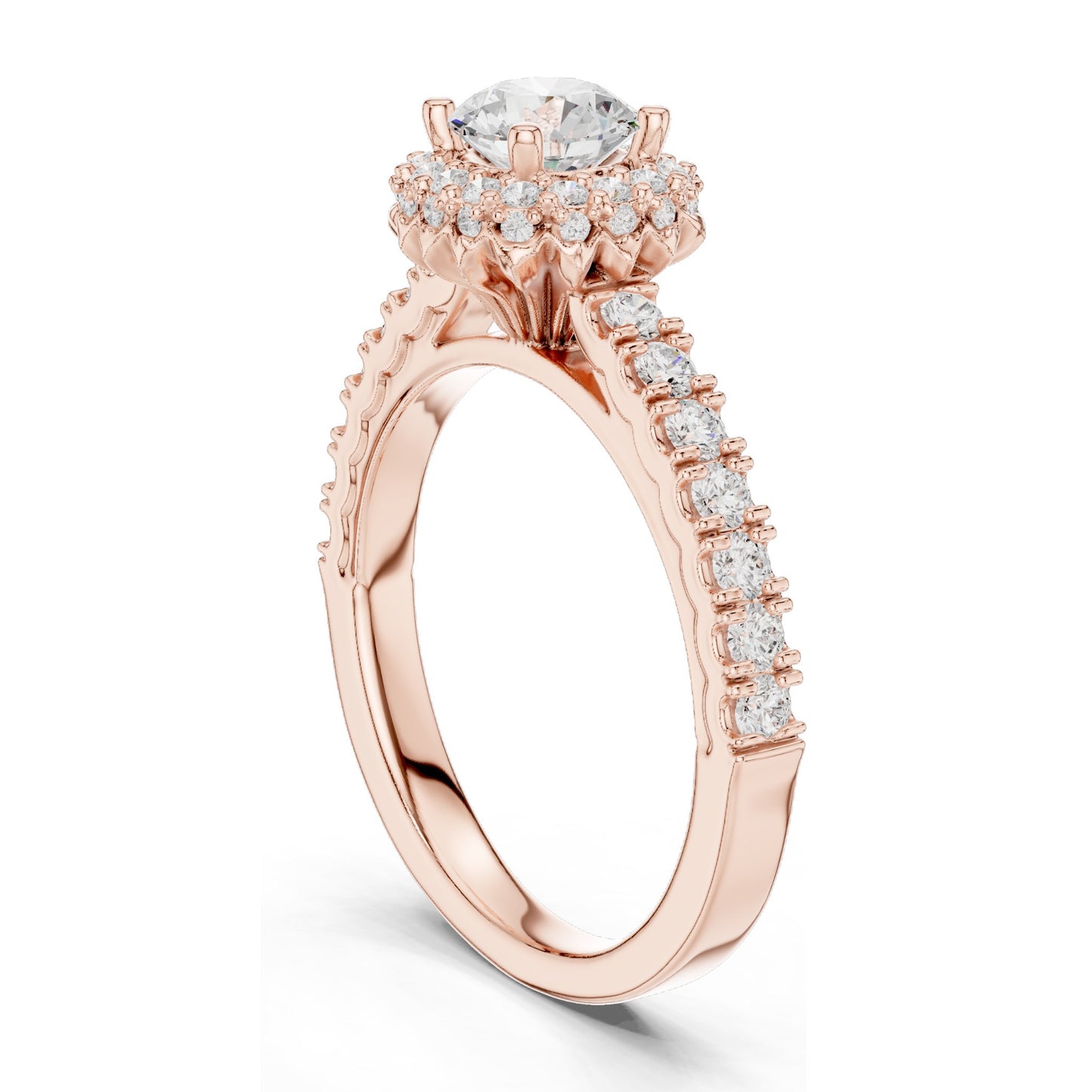 1.414 CT Round Brilliant Lab Diamond Halo Engagement Ring with Baguette Side Stones | VVS-VS EF Clarity | 18KT, 14KT, 10KT Gold & 925 Silver | Rose, Yellow, White Gold & Moissanite Options
