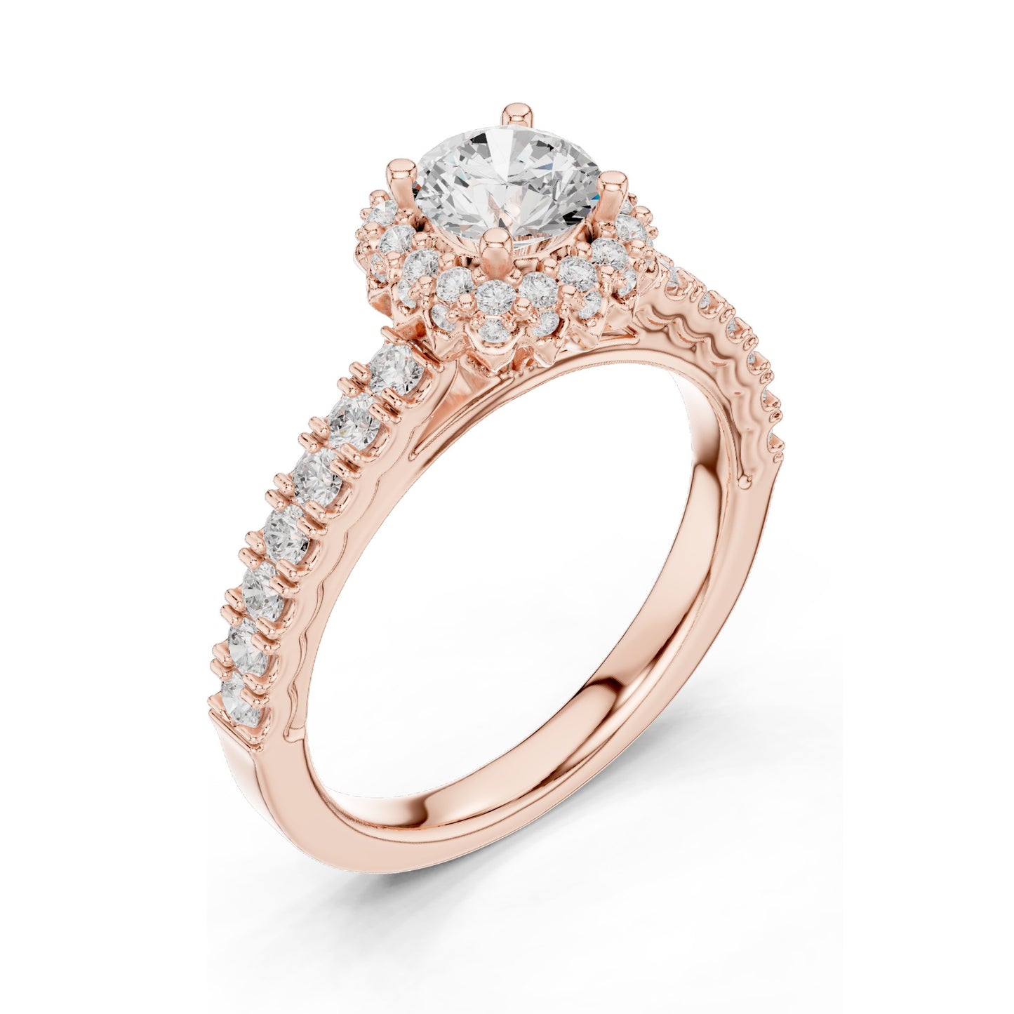 1.414 CT Round Brilliant Lab Diamond Halo Engagement Ring with Baguette Side Stones | VVS-VS EF Clarity | 18KT, 14KT, 10KT Gold & 925 Silver | Rose, Yellow, White Gold & Moissanite Options