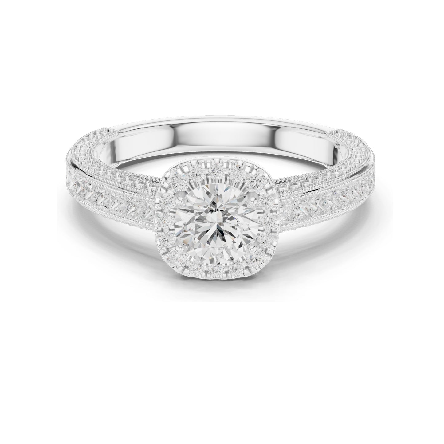 1.57 CT Cushion Cut Lab Diamond Halo Engagement Ring | VVS-VS EF Clarity | 18KT, 14KT, 10KT Gold & 925 Silver | Moissanite & Custom Gold Options