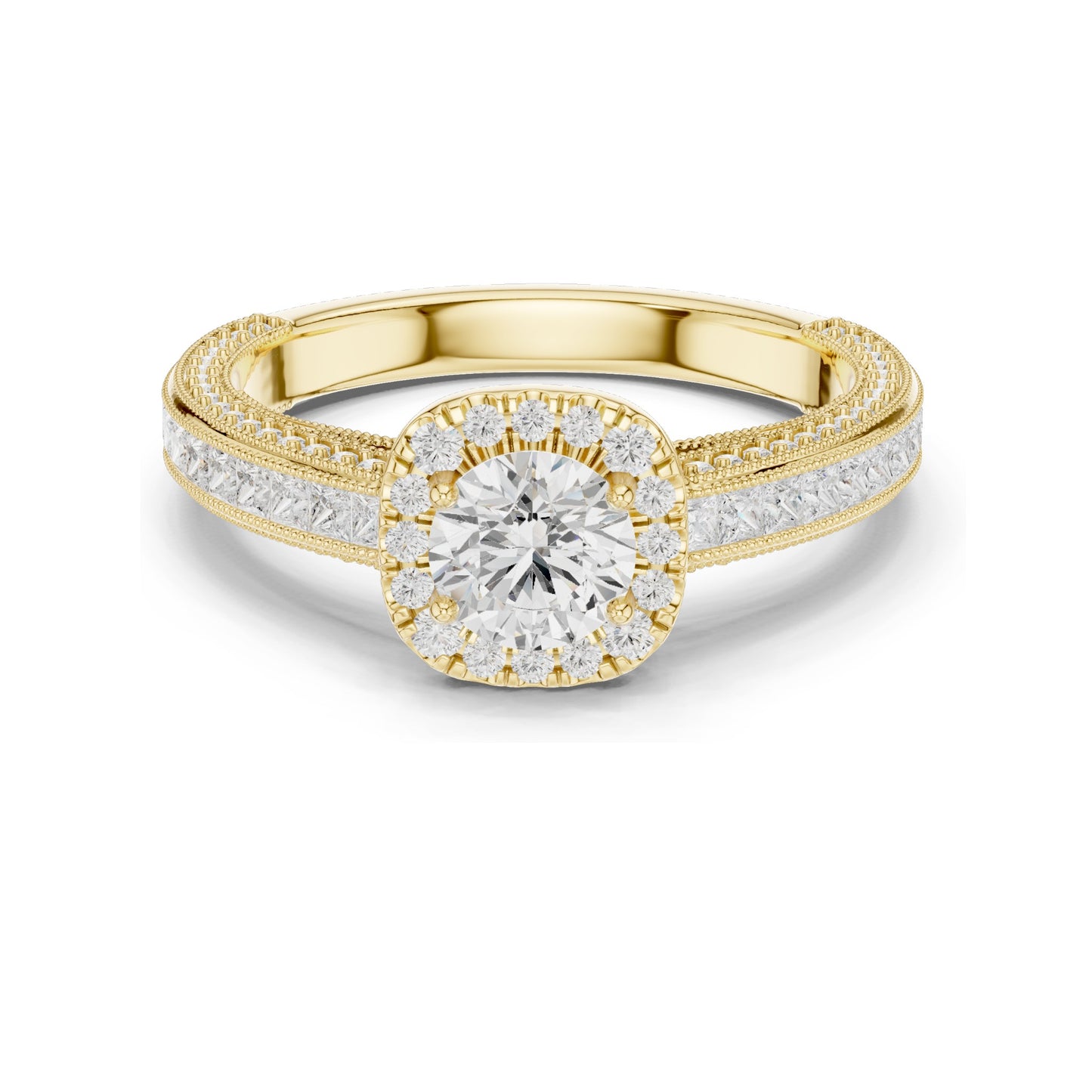 1.57 CT Cushion Cut Lab Diamond Halo Engagement Ring | VVS-VS EF Clarity | 18KT, 14KT, 10KT Gold & 925 Silver | Moissanite & Custom Gold Options