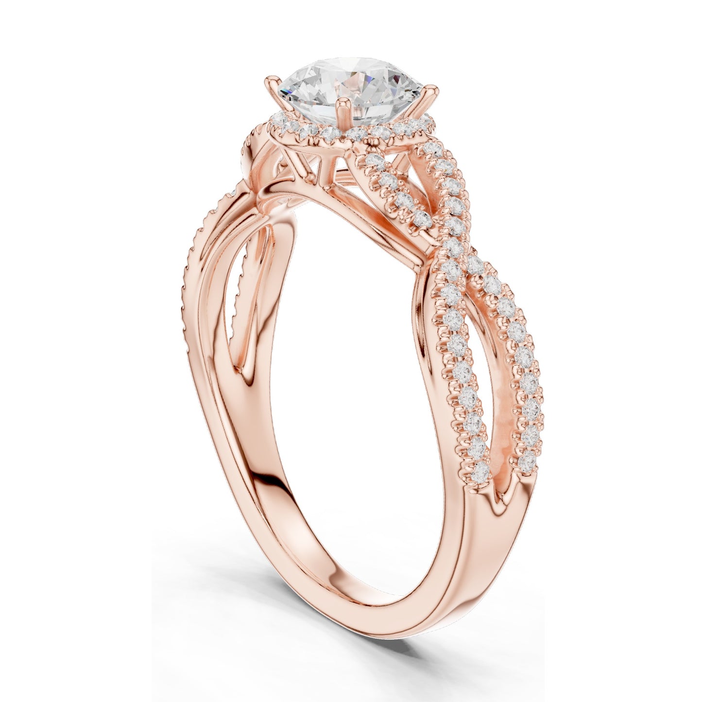 1.22 CT Round Brilliant Cut Lab Diamond Twist Engagement Ring | VVS-VS EF Clarity | 18KT, 14KT, 10KT Gold & 925 Silver | Moissanite & Custom Gold Options