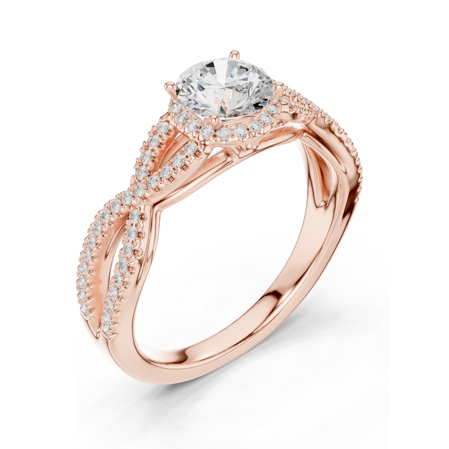 1.22 CT Round Brilliant Cut Lab Diamond Twist Engagement Ring | VVS-VS EF Clarity | 18KT, 14KT, 10KT Gold & 925 Silver | Moissanite & Custom Gold Options