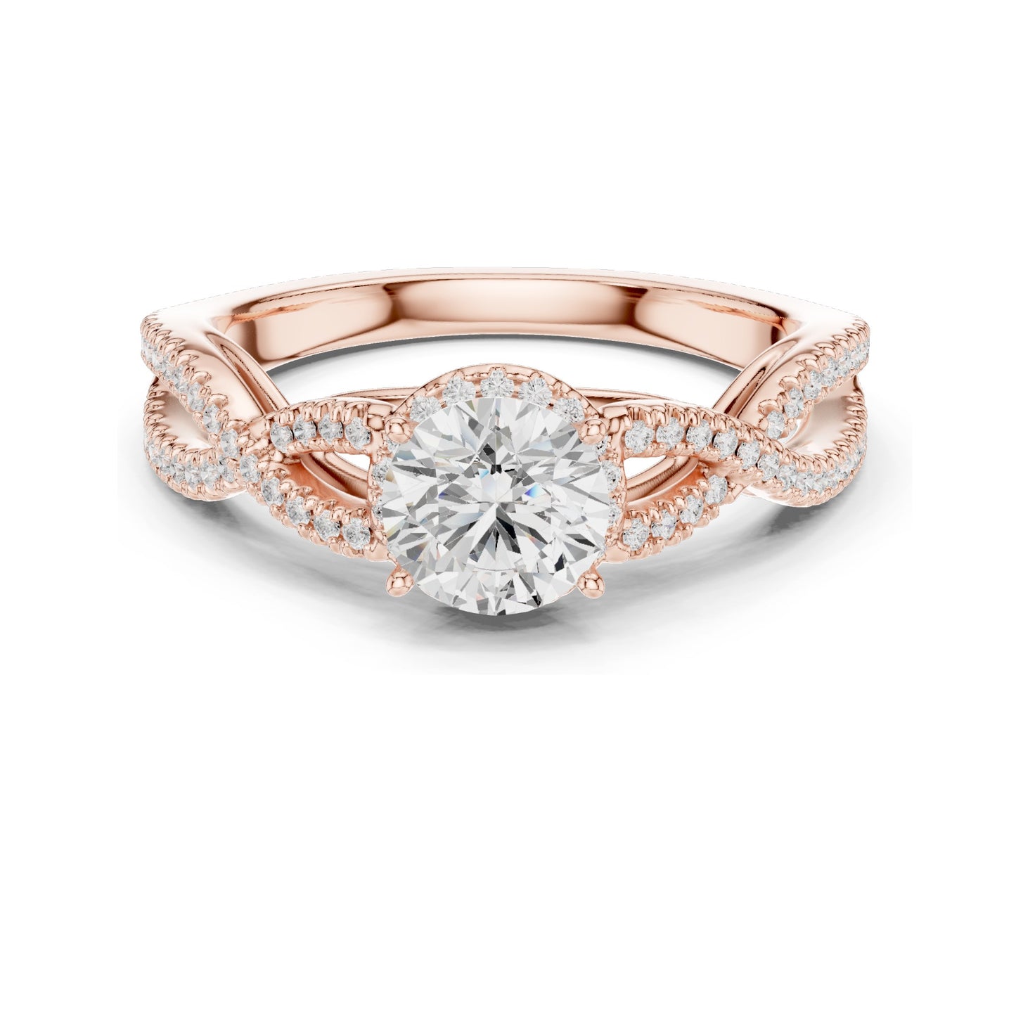 1.22 CT Round Brilliant Cut Lab Diamond Twist Engagement Ring | VVS-VS EF Clarity | 18KT, 14KT, 10KT Gold & 925 Silver | Moissanite & Custom Gold Options