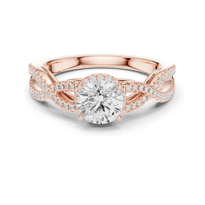1.22 CT Round Brilliant Cut Lab Diamond Twist Engagement Ring | VVS-VS EF Clarity | 18KT, 14KT, 10KT Gold & 925 Silver | Moissanite & Custom Gold Options