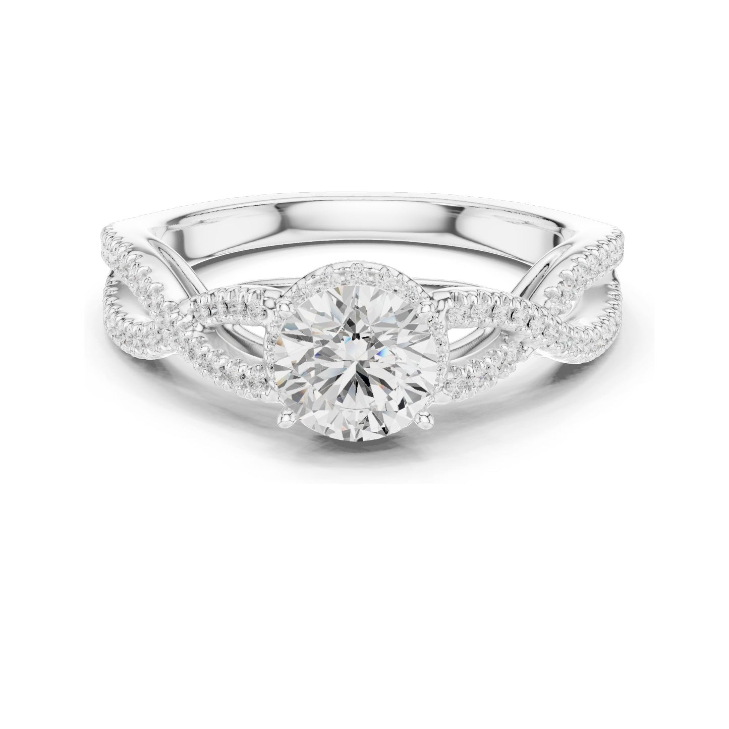 1.22 CT Round Brilliant Cut Lab Diamond Twist Engagement Ring | VVS-VS EF Clarity | 18KT, 14KT, 10KT Gold & 925 Silver | Moissanite & Custom Gold Options