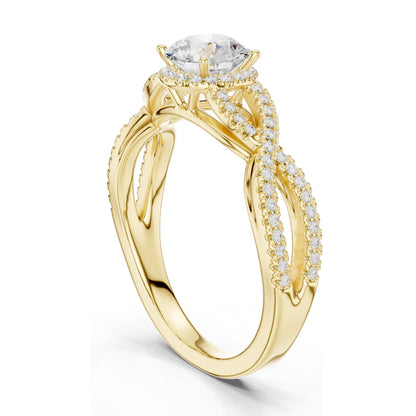 1.22 CT Round Brilliant Cut Lab Diamond Twist Engagement Ring | VVS-VS EF Clarity | 18KT, 14KT, 10KT Gold & 925 Silver | Moissanite & Custom Gold Options