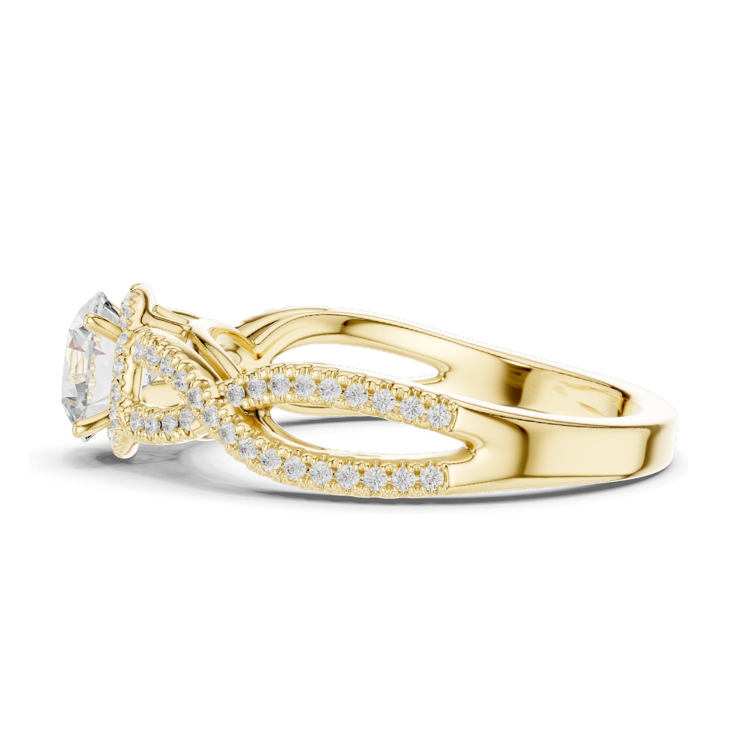1.22 CT Round Brilliant Cut Lab Diamond Twist Engagement Ring | VVS-VS EF Clarity | 18KT, 14KT, 10KT Gold & 925 Silver | Moissanite & Custom Gold Options