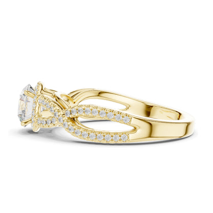 1.22 CT Round Brilliant Cut Lab Diamond Twist Engagement Ring | VVS-VS EF Clarity | 18KT, 14KT, 10KT Gold & 925 Silver | Moissanite & Custom Gold Options