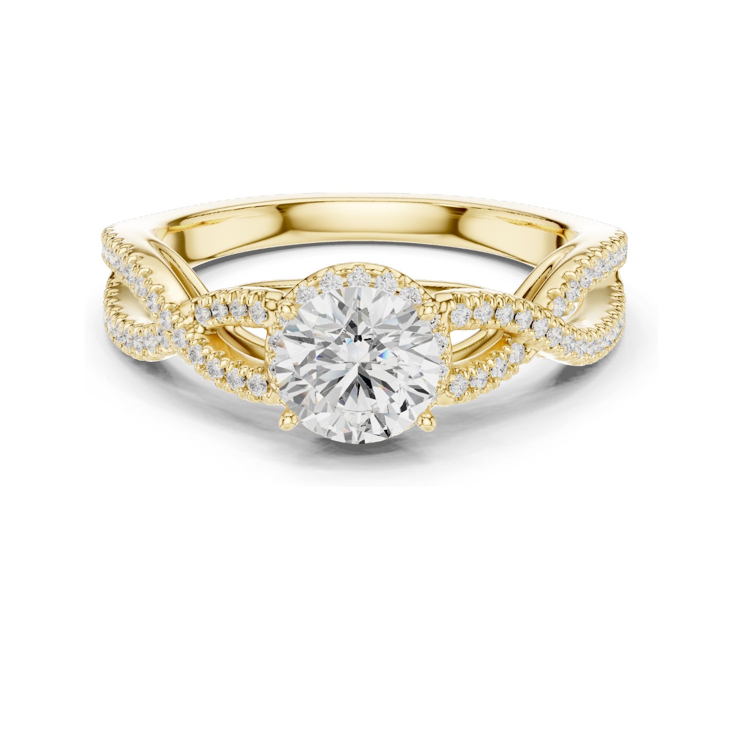 1.22 CT Round Brilliant Cut Lab Diamond Twist Engagement Ring | VVS-VS EF Clarity | 18KT, 14KT, 10KT Gold & 925 Silver | Moissanite & Custom Gold Options