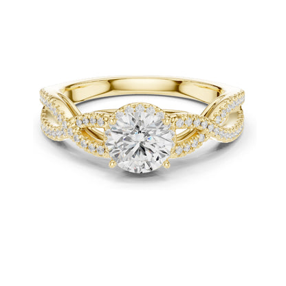 1.22 CT Round Brilliant Cut Lab Diamond Twist Engagement Ring | VVS-VS EF Clarity | 18KT, 14KT, 10KT Gold & 925 Silver | Moissanite & Custom Gold Options