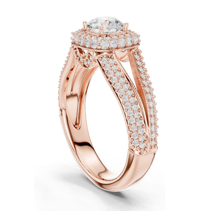 1.64 CT Round Brilliant Cut Lab Diamond Halo Engagement Ring | VVS-VS EF Clarity | 18KT, 14KT, 10KT Gold & 925 Silver | Moissanite & Custom Gold Options