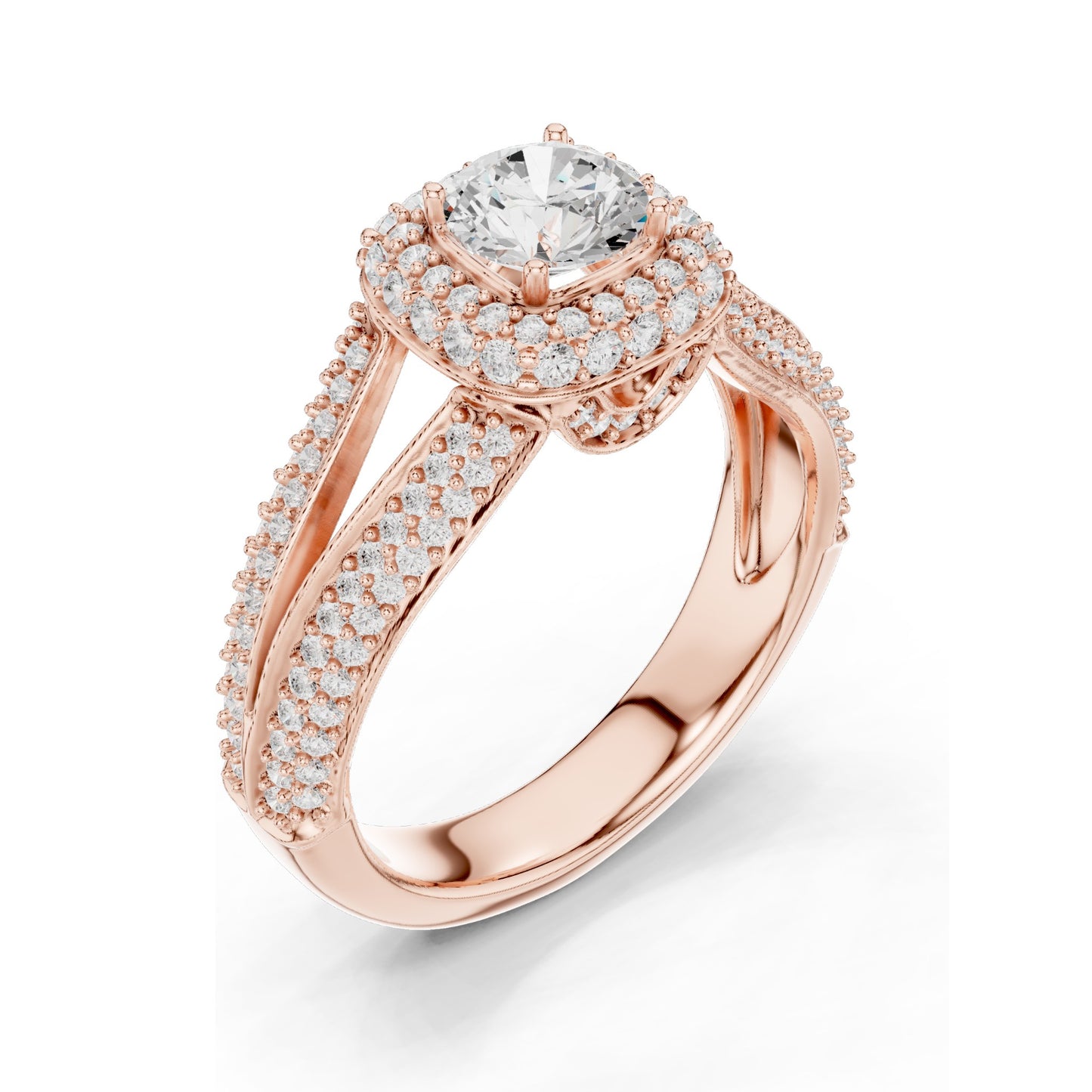1.64 CT Round Brilliant Cut Lab Diamond Halo Engagement Ring | VVS-VS EF Clarity | 18KT, 14KT, 10KT Gold & 925 Silver | Moissanite & Custom Gold Options