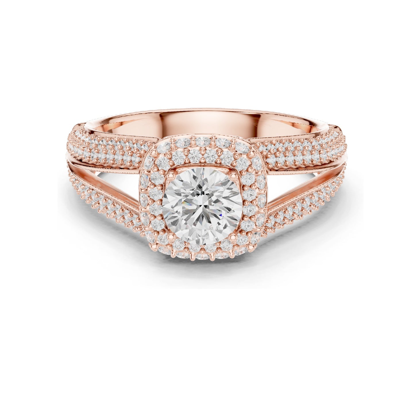 1.64 CT Round Brilliant Cut Lab Diamond Halo Engagement Ring | VVS-VS EF Clarity | 18KT, 14KT, 10KT Gold & 925 Silver | Moissanite & Custom Gold Options