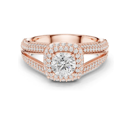 1.64 CT Round Brilliant Cut Lab Diamond Halo Engagement Ring | VVS-VS EF Clarity | 18KT, 14KT, 10KT Gold & 925 Silver | Moissanite & Custom Gold Options