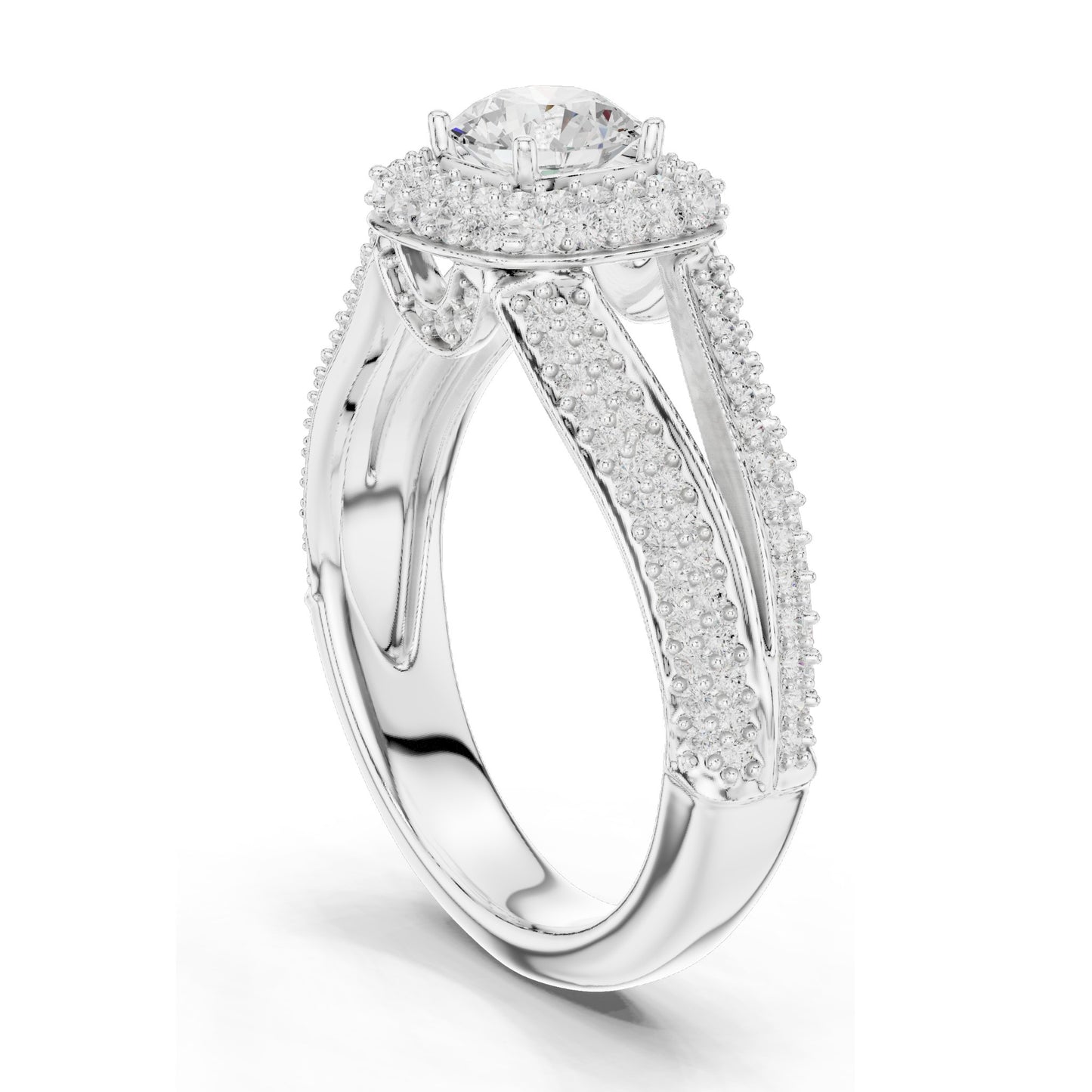 1.64 CT Round Brilliant Cut Lab Diamond Halo Engagement Ring | VVS-VS EF Clarity | 18KT, 14KT, 10KT Gold & 925 Silver | Moissanite & Custom Gold Options