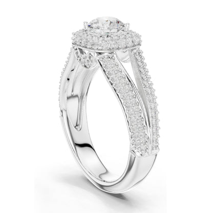 1.64 CT Round Brilliant Cut Lab Diamond Halo Engagement Ring | VVS-VS EF Clarity | 18KT, 14KT, 10KT Gold & 925 Silver | Moissanite & Custom Gold Options