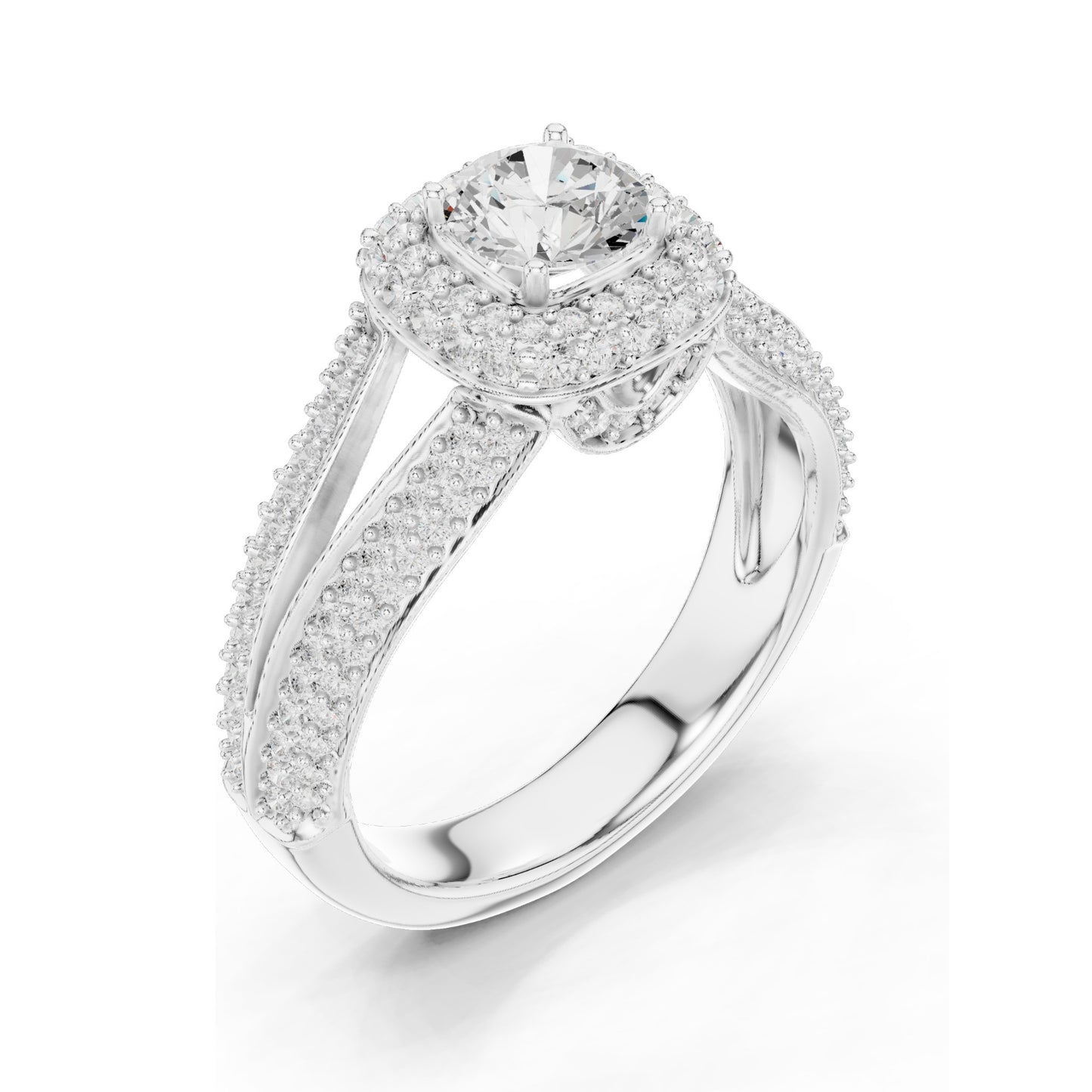 1.64 CT Round Brilliant Cut Lab Diamond Halo Engagement Ring | VVS-VS EF Clarity | 18KT, 14KT, 10KT Gold & 925 Silver | Moissanite & Custom Gold Options