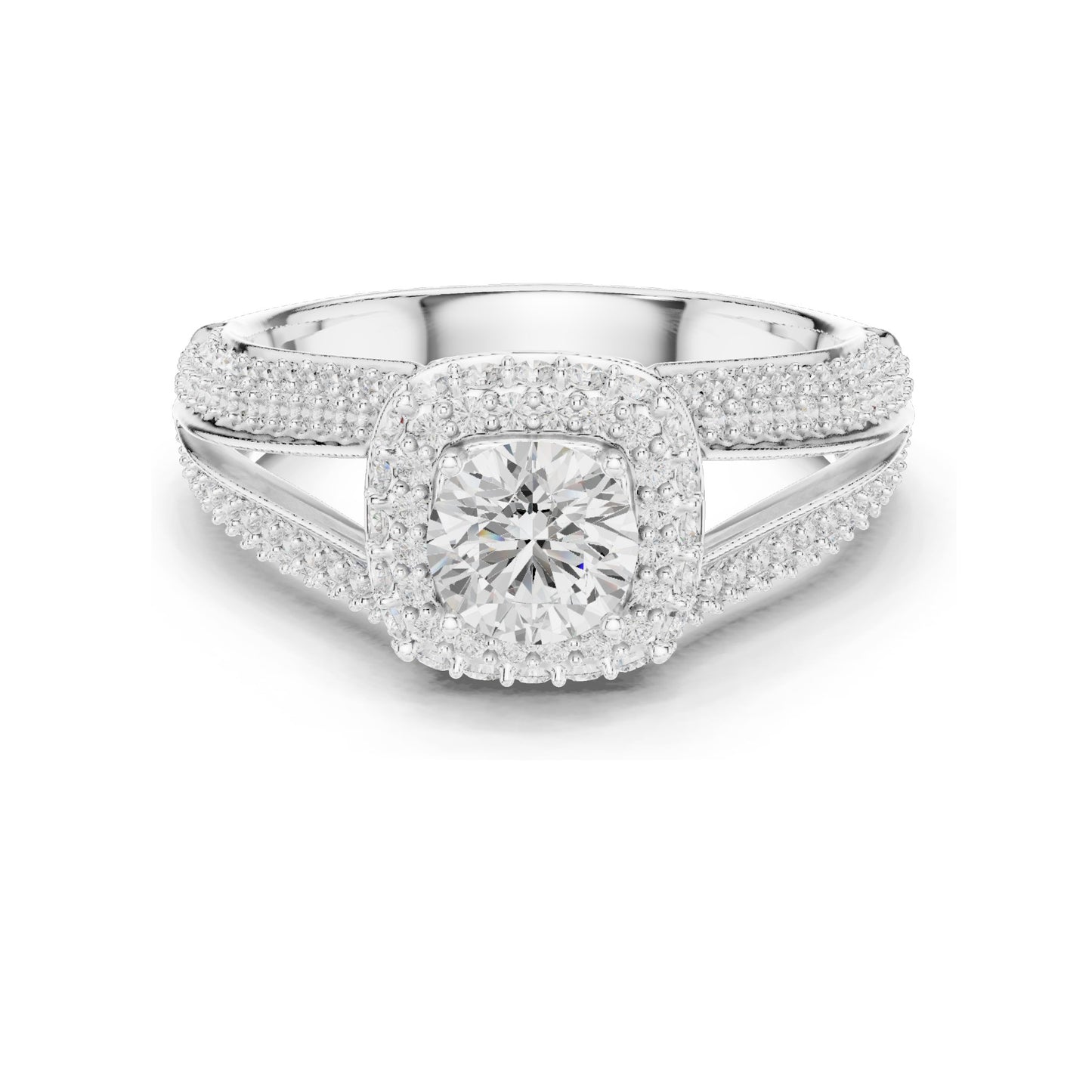 1.64 CT Round Brilliant Cut Lab Diamond Halo Engagement Ring | VVS-VS EF Clarity | 18KT, 14KT, 10KT Gold & 925 Silver | Moissanite & Custom Gold Options