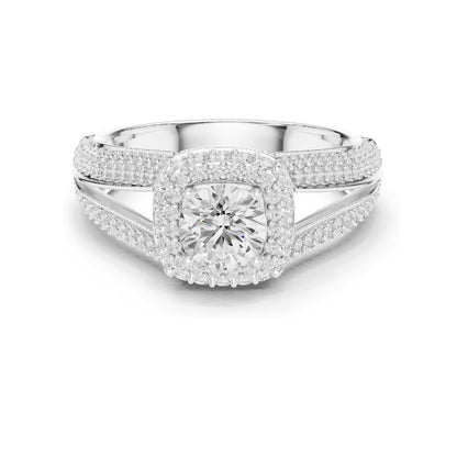 1.64 CT Round Brilliant Cut Lab Diamond Halo Engagement Ring | VVS-VS EF Clarity | 18KT, 14KT, 10KT Gold & 925 Silver | Moissanite & Custom Gold Options
