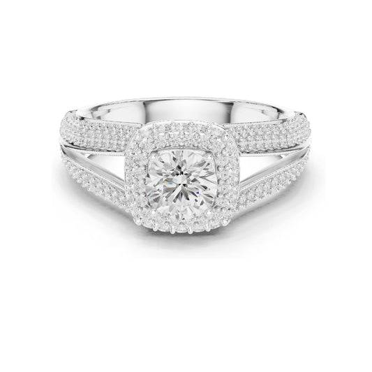 1.64 CT Round Brilliant Cut Lab Diamond Halo Engagement Ring | VVS-VS EF Clarity | 18KT, 14KT, 10KT Gold & 925 Silver | Moissanite & Custom Gold Options