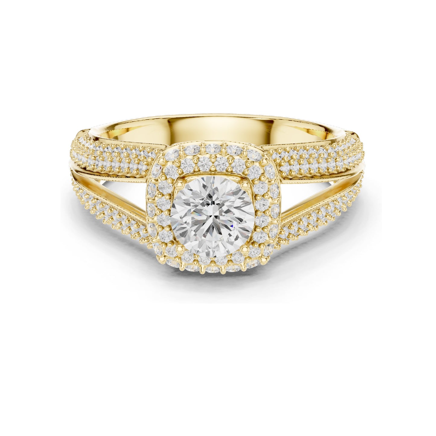 1.64 CT Round Brilliant Cut Lab Diamond Halo Engagement Ring | VVS-VS EF Clarity | 18KT, 14KT, 10KT Gold & 925 Silver | Moissanite & Custom Gold Options