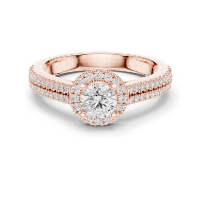 0.888 CT Round Brilliant Halo Lab Diamond Engagement Ring for Women | VVS-VS EF Clarity | 18KT, 14KT, 10KT Gold & 925 Silver | Moissanite Option | Rose, Yellow, White Gold