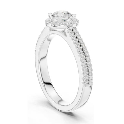 0.888 CT Round Brilliant Halo Lab Diamond Engagement Ring for Women | VVS-VS EF Clarity | 18KT, 14KT, 10KT Gold & 925 Silver | Moissanite Option | Rose, Yellow, White Gold
