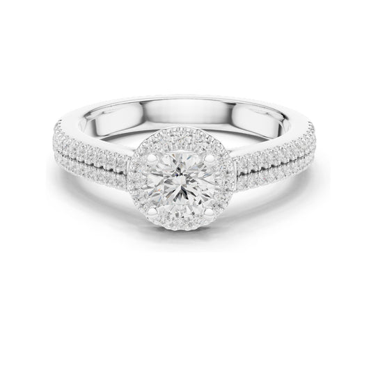 0.888 CT Round Brilliant Halo Lab Diamond Engagement Ring for Women | VVS-VS EF Clarity | 18KT, 14KT, 10KT Gold & 925 Silver | Moissanite Option | Rose, Yellow, White Gold