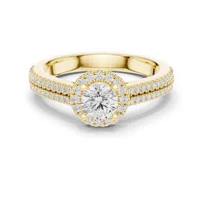 0.888 CT Round Brilliant Halo Lab Diamond Engagement Ring for Women | VVS-VS EF Clarity | 18KT, 14KT, 10KT Gold & 925 Silver | Moissanite Option | Rose, Yellow, White Gold