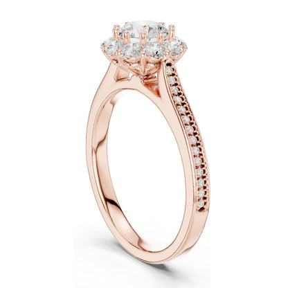 1.318 CT Round Brilliant Halo Lab Diamond Engagement Ring for Women | VVS-VS EF Clarity | 18KT, 14KT, 10KT Gold & 925 Silver | Moissanite Option | Rose, Yellow, White Gold