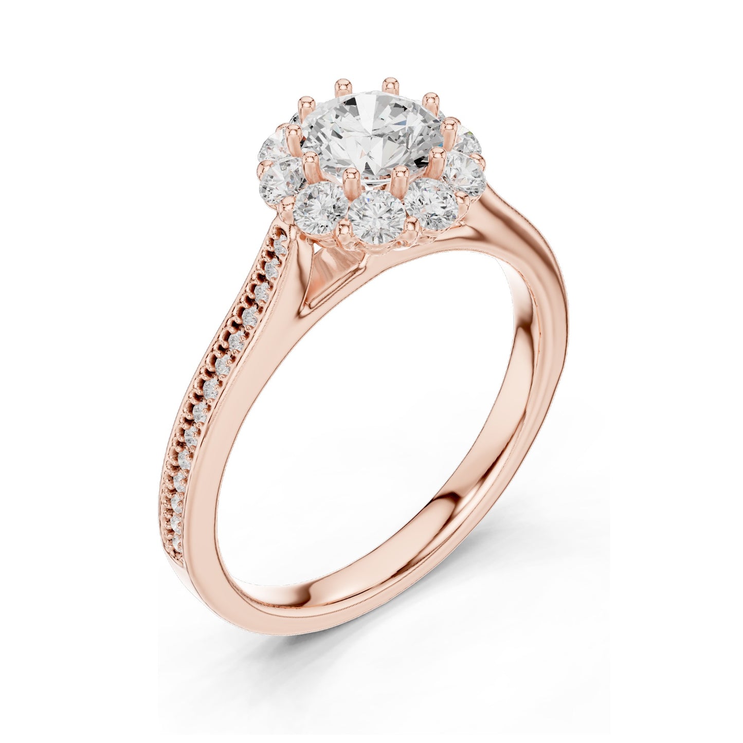 1.318 CT Round Brilliant Halo Lab Diamond Engagement Ring for Women | VVS-VS EF Clarity | 18KT, 14KT, 10KT Gold & 925 Silver | Moissanite Option | Rose, Yellow, White Gold