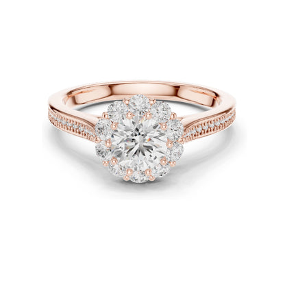 1.318 CT Round Brilliant Halo Lab Diamond Engagement Ring for Women | VVS-VS EF Clarity | 18KT, 14KT, 10KT Gold & 925 Silver | Moissanite Option | Rose, Yellow, White Gold