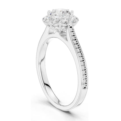 1.318 CT Round Brilliant Halo Lab Diamond Engagement Ring for Women | VVS-VS EF Clarity | 18KT, 14KT, 10KT Gold & 925 Silver | Moissanite Option | Rose, Yellow, White Gold